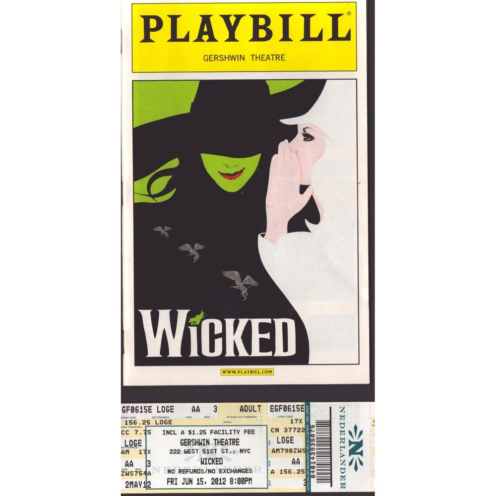 Wicked Broadway Playbill Gershwin Theatre June 2012 with Ticket Stub NYC